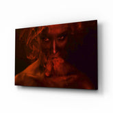 Red Smoke and Woman Glass Wall Art.